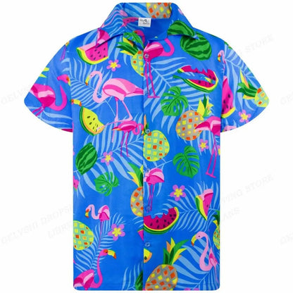 Nico - 3D Flamingo Printet Hawaii-skjorte til mænd