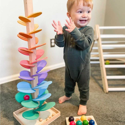 Jouet Arbre en Marbre Arc-en-ciel - Jeu de Lâcher de Balle Montessori