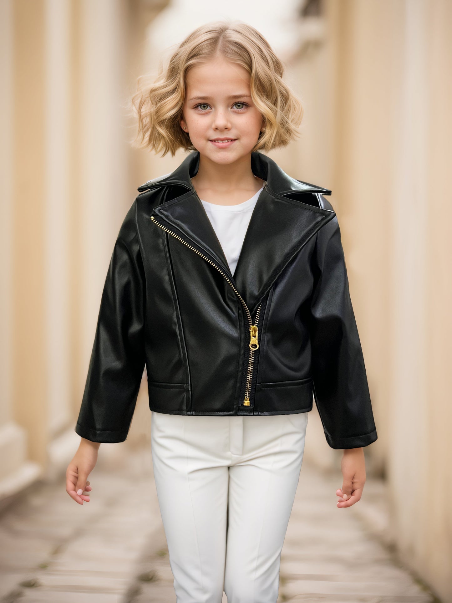 Veste à col retourné en cuir PU avec fermeture éclair asymétrique pour le printemps et l'automne - Zaira