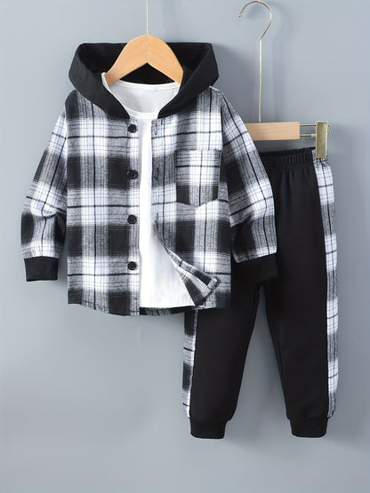 2-Piece Boys' Checked Hoodie & Tracksuit Bottoms with Long Sleeves - Filipe