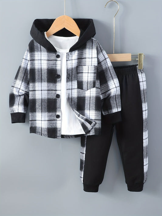 2-Piece Boys' Checked Hoodie & Tracksuit Bottoms with Long Sleeves - Filipe