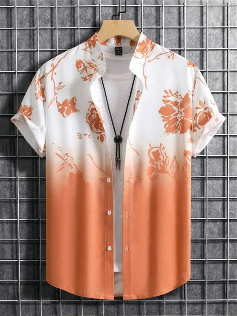 Amich - 3D Blomstret Print Hawaii Skjorte