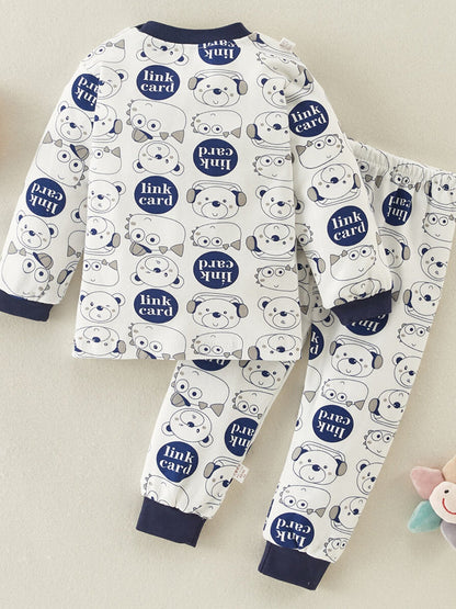 2-piece set cartoon letter print jumper with long sleeves and trousers - Jano