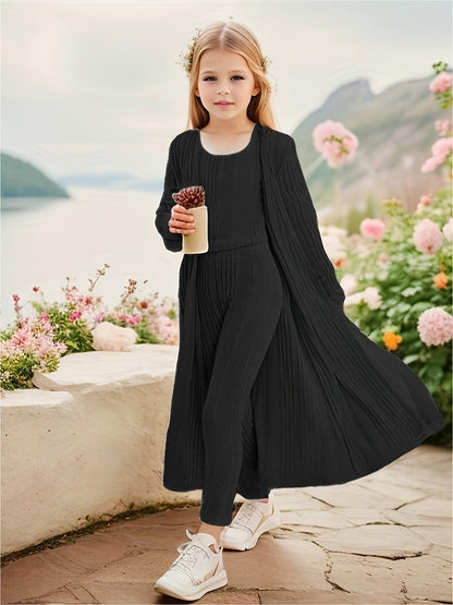 3-Piece Stretchy Knitted Cardigan + Top + Leggings - Charmaine