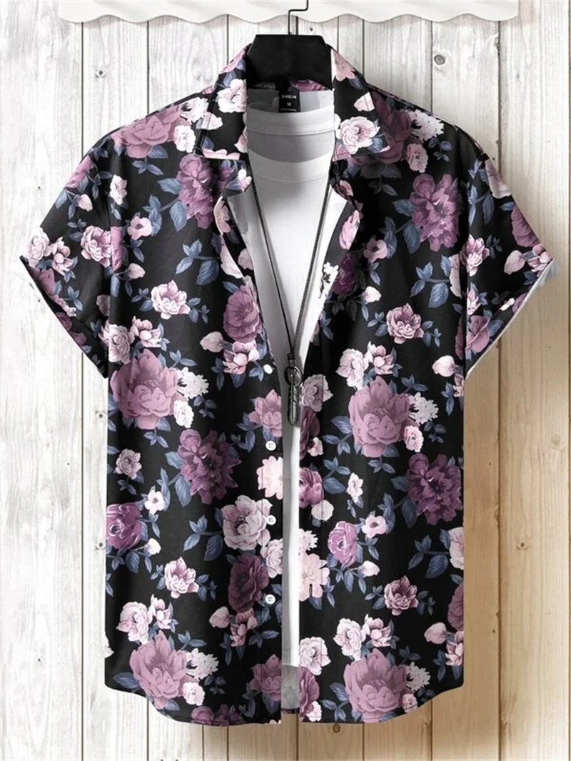 Amich - 3D Blomstret Print Hawaii Skjorte