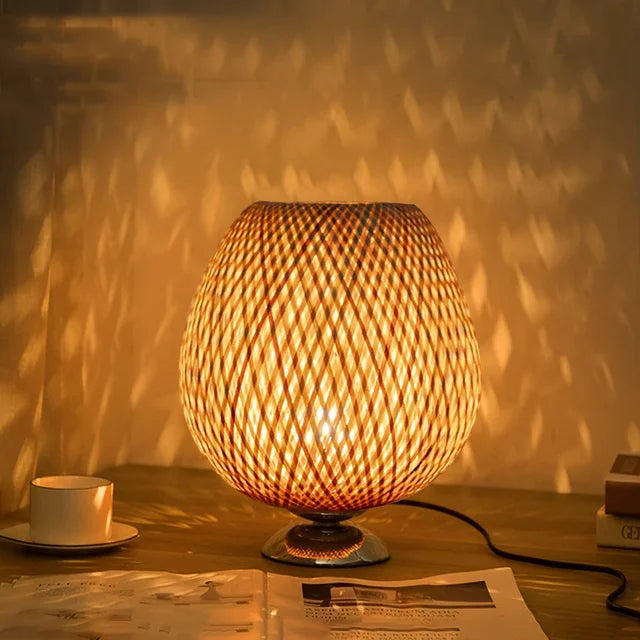 RusticGlow – Lampe de table vintage en bois et métal