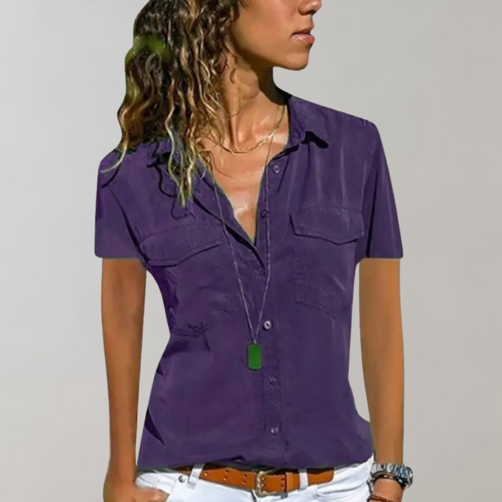 Aristea – Damebluse med korte ermer og avslappet eleganse