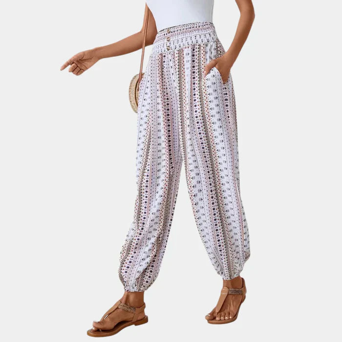 Pantalon taille haute bohème pour femmes avec coupe ample et élégante