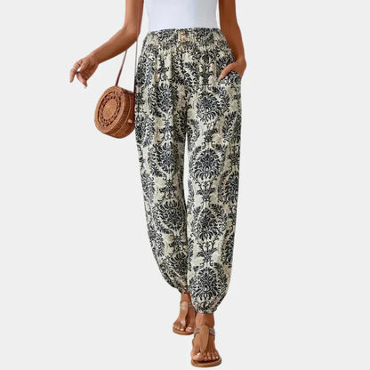 Pantalon taille haute bohème pour femmes avec coupe ample et élégante