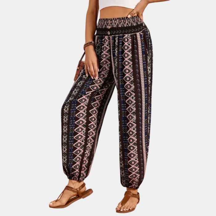 Pantalon taille haute bohème pour femmes avec coupe ample et élégante