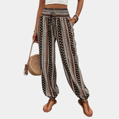 Pantalon taille haute bohème pour femmes avec coupe ample et élégante