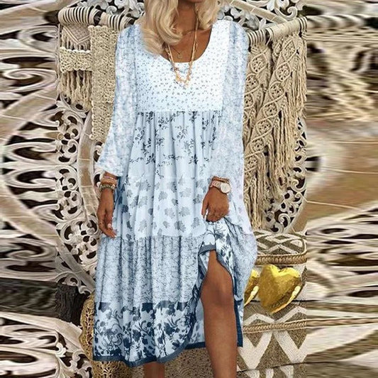 Robe bohème pour femmes avec col en O et motif floral - Gisela