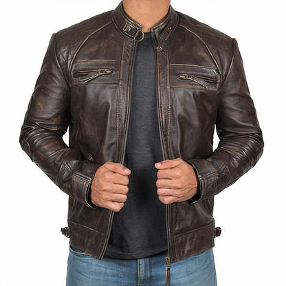 Phoenix - Veste en cuir élégante pour hommes avec poches zippées