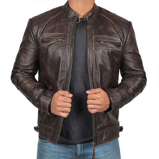 Phoenix - Veste en cuir élégante pour hommes avec poches zippées