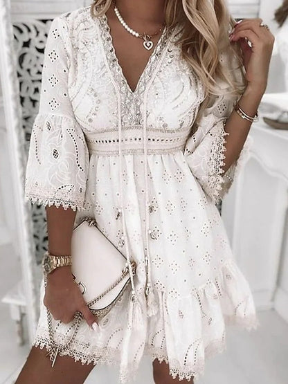 Naiara – Robe d'été bohème légère avec broderie et manches évasées
