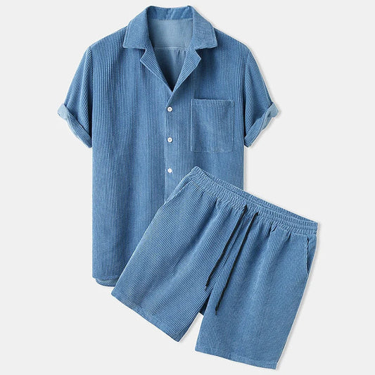 Ribbet sommertøysett for menn - shorts med poloshirt