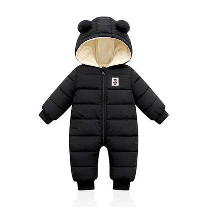 Warmer und gemütlicher Baby-Winterstrampler mit Ohren