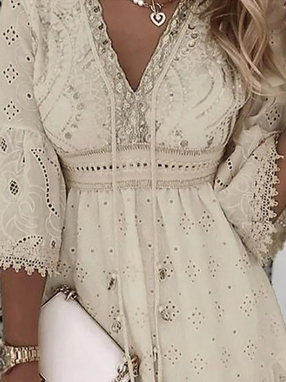 Naiara – Robe d'été bohème légère avec broderie et manches évasées