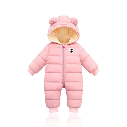 Warmer und gemütlicher Baby-Winterstrampler mit Ohren