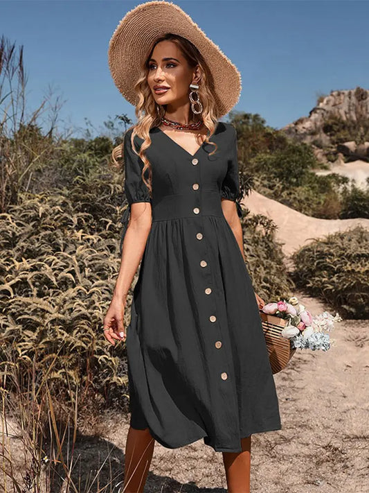 Robe en coton à col en V printemps/été - Annelies