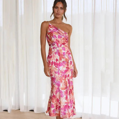 Robe rose à fleurs épaules dénudées - Noemi