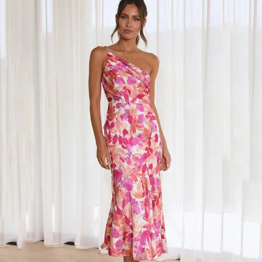 Robe rose à fleurs épaules dénudées - Noemi
