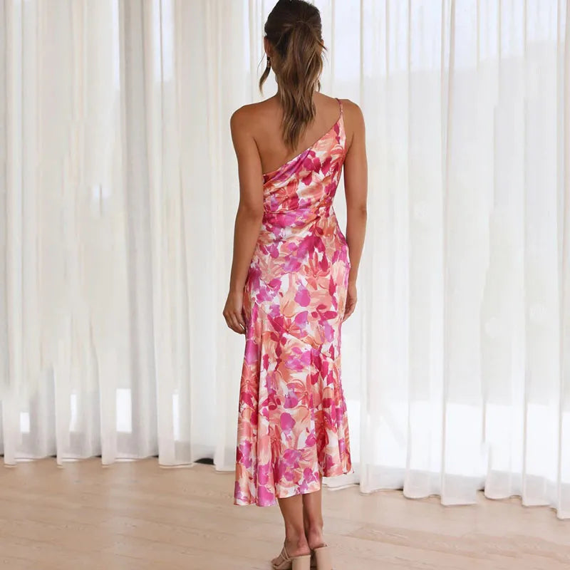 Robe rose à fleurs épaules dénudées - Noemi