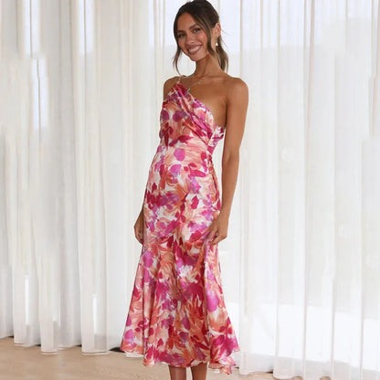 Robe rose à fleurs épaules dénudées - Noemi