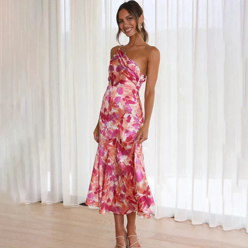 Robe rose à fleurs épaules dénudées - Noemi