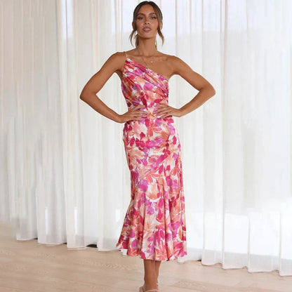 Robe rose à fleurs épaules dénudées - Noemi