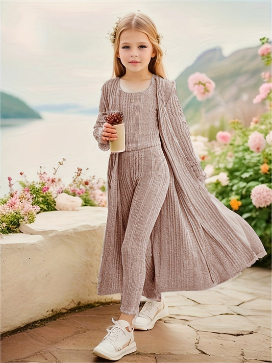 3-Piece Stretchy Knitted Cardigan + Top + Leggings - Charmaine