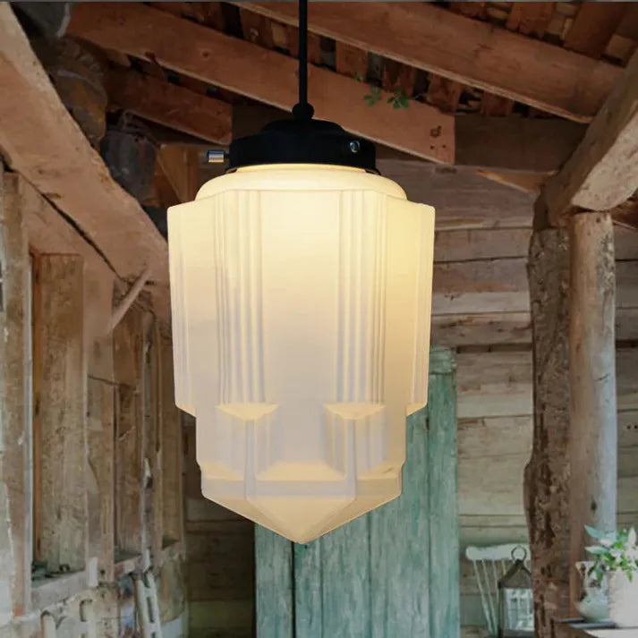 Milk Glass - Vintage Geometric Pendant Light