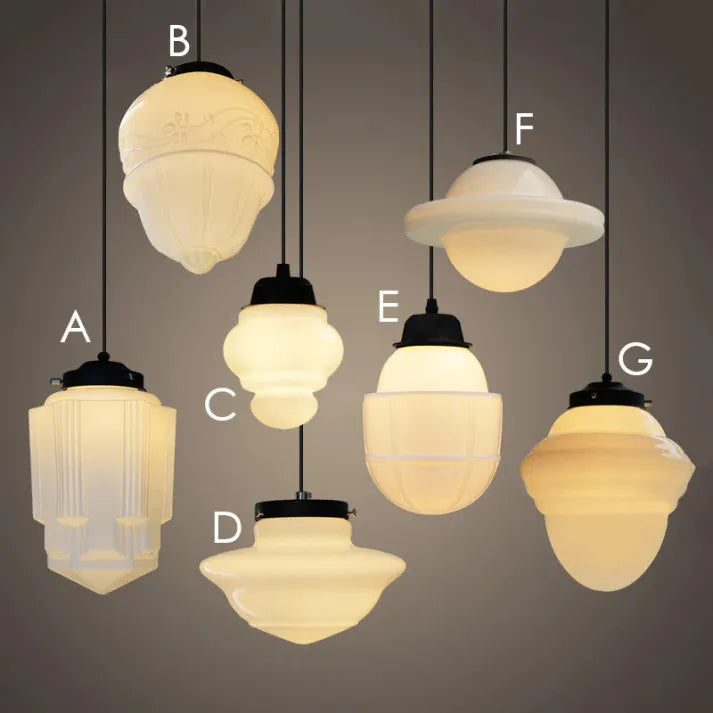 Milk Glass - Vintage Geometric Pendant Light