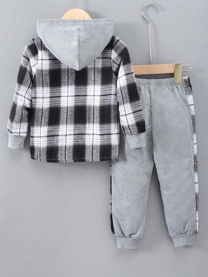 2-Piece Boys' Checked Hoodie & Tracksuit Bottoms with Long Sleeves - Filipe