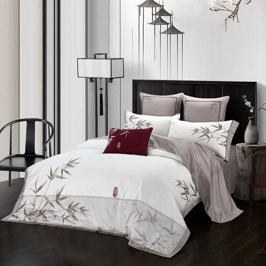 WhiteBamboo - Parure de housse de couette en coton égyptien