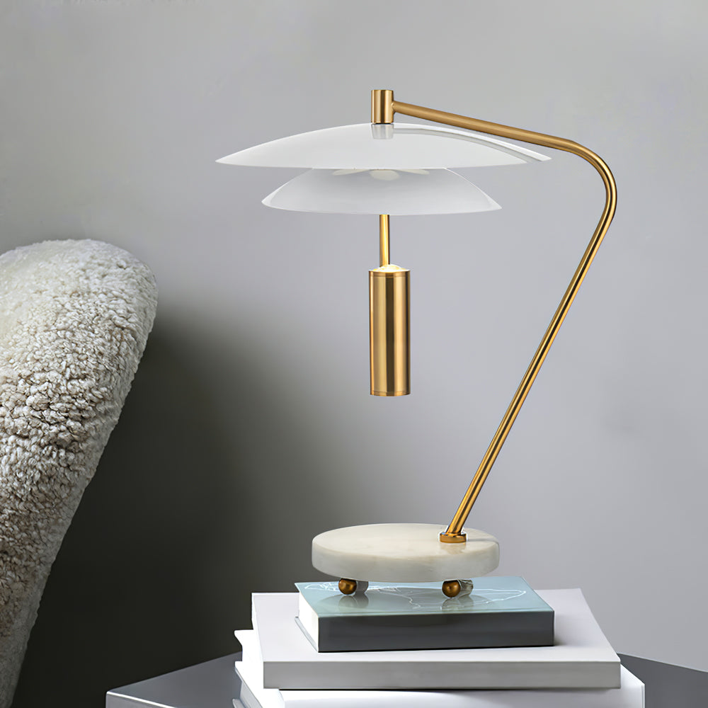 LuxeShade – Hvid Aluminium Bordlampe med Marmorfod