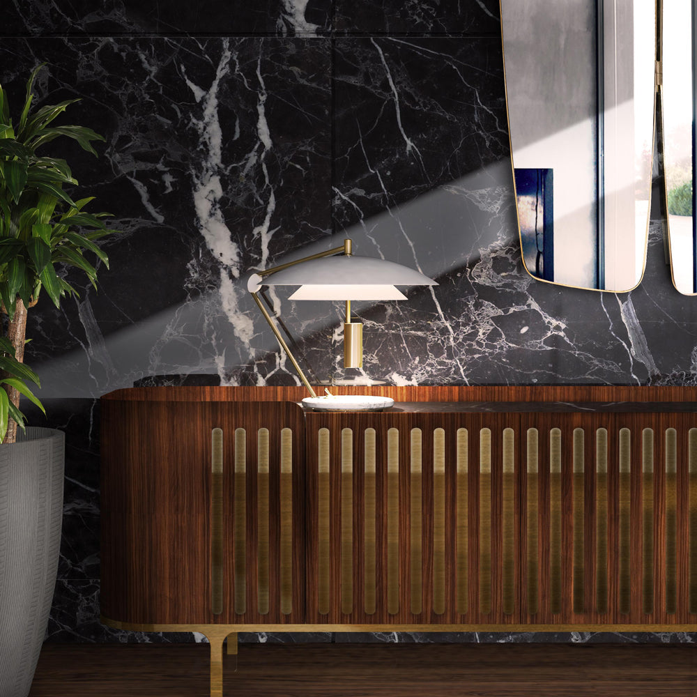 LuxeShade – Hvid Aluminium Bordlampe med Marmorfod