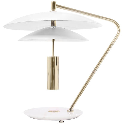 LuxeShade – Hvid Aluminium Bordlampe med Marmorfod