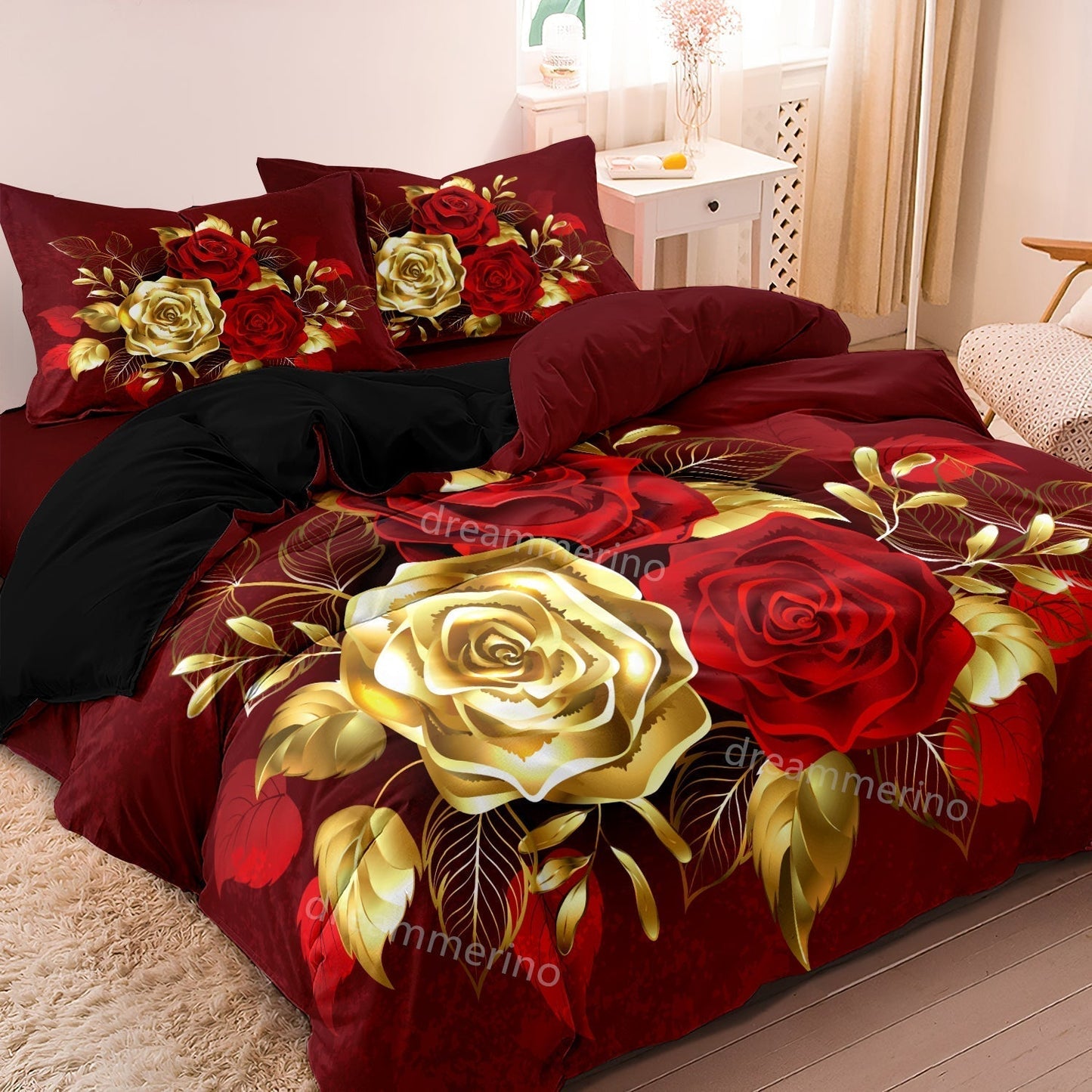 ScarletElegance - Romantisches Rosen-Bettwäsche-Set