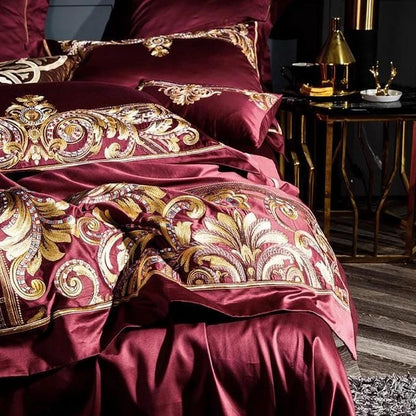 FierElegance - Luxe duvet cover set in red and gold Egyptian cotton