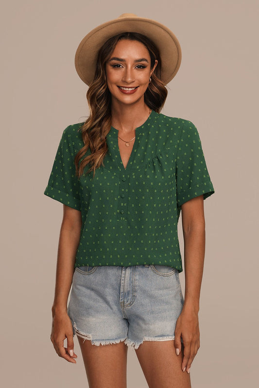 Milou – T-shirt élégant pour femmes avec col en V et détails à boutons