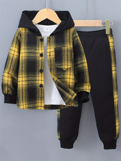 2-Piece Boys' Checked Hoodie & Tracksuit Bottoms with Long Sleeves - Filipe