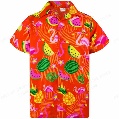 Nico - 3D Flamingo Printet Hawaii-skjorte til mænd
