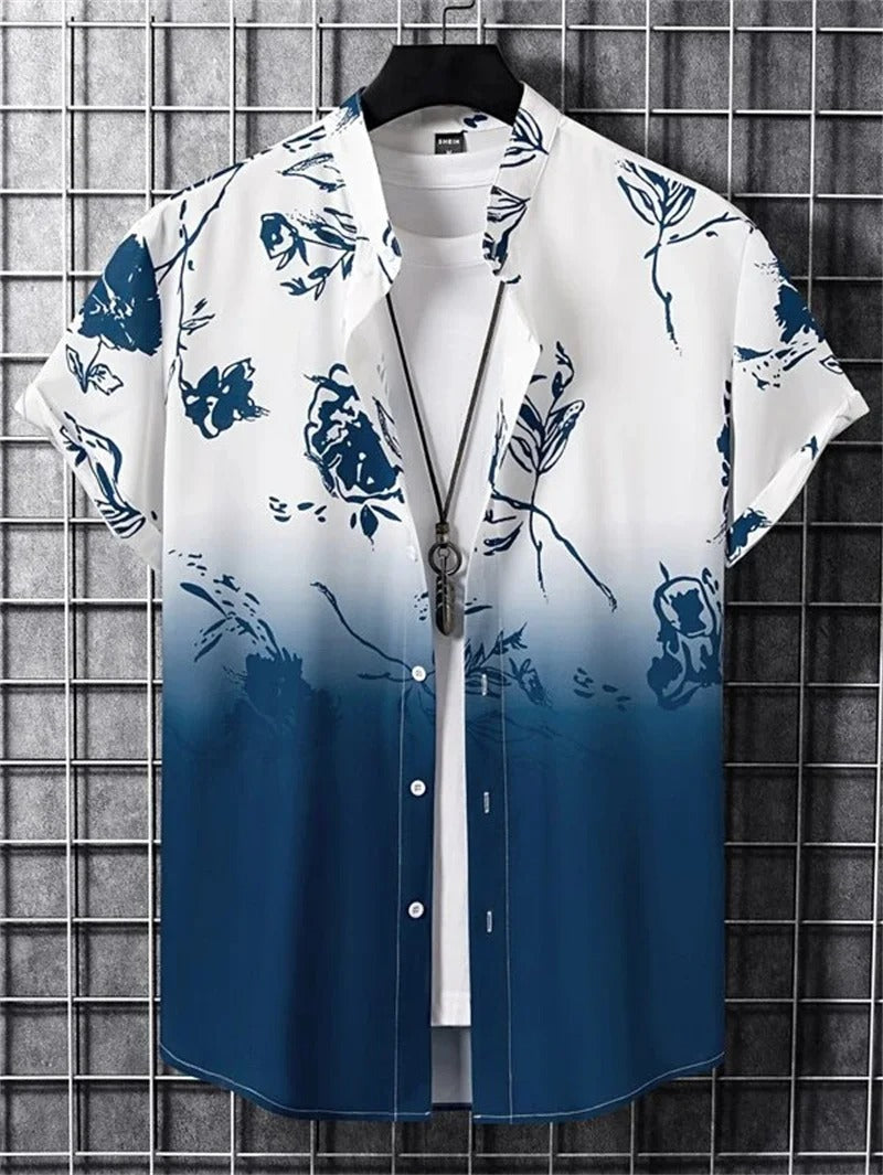 Amich - 3D Blomstret Print Hawaii Skjorte