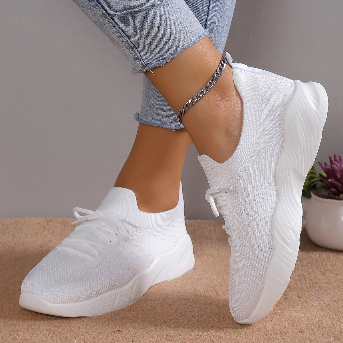 Yuna – Åndbare mesh damesneakers med snørebånd og platformsål