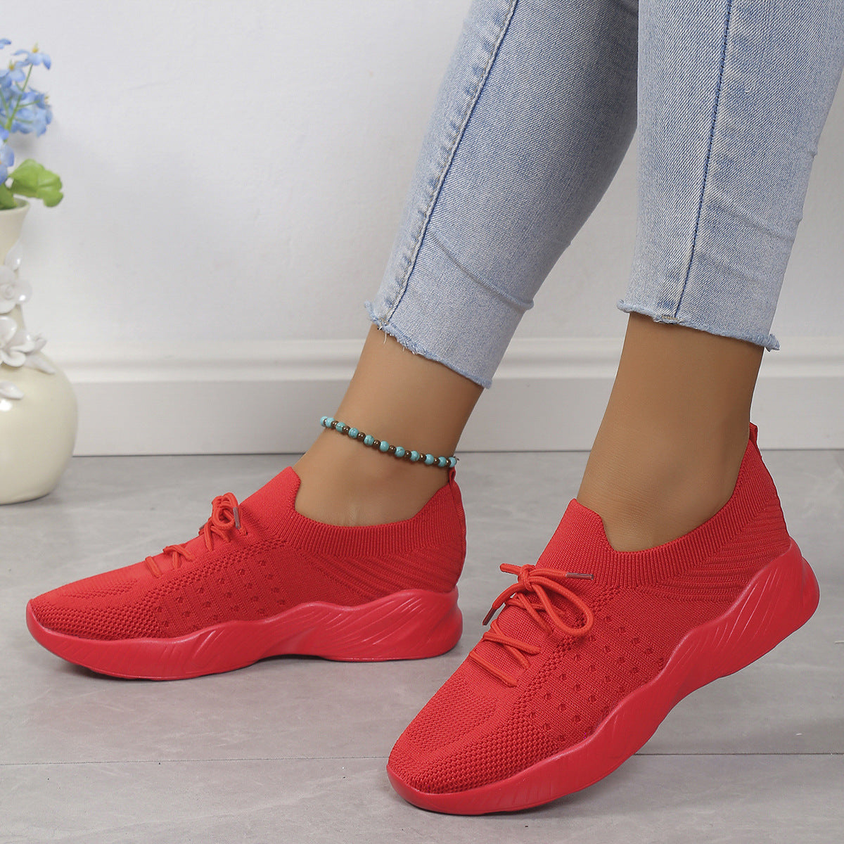 Yuna – Åndbare mesh damesneakers med snørebånd og platformsål