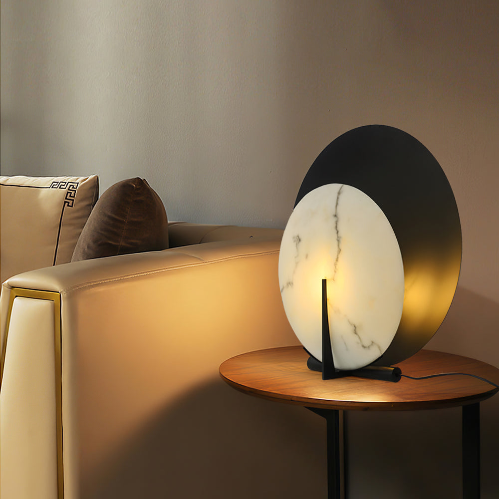 MoonGlow – Table Lamp with Alabaster Disc and Vintage Steel