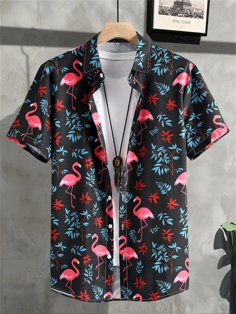 Amich - 3D Blomstret Print Hawaii Skjorte