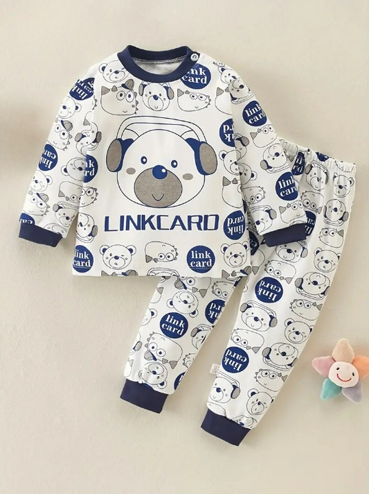2-piece set cartoon letter print jumper with long sleeves and trousers - Jano