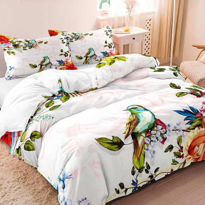 FloralFlight - Ensemble de housse de couette de luxe à motifs floraux et oiseaux